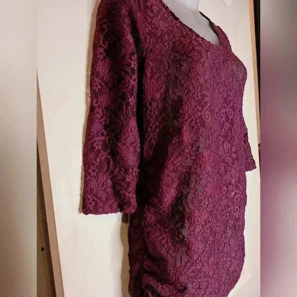 JESSICA SIMPSON fall vamp whimsigoth sheer lace purple maternity Maroon top - Picture 5 of 9